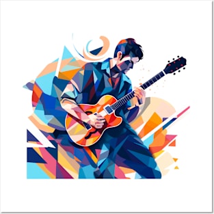 Blues Serenade - Guitarist in Vibrant Hues Posters and Art